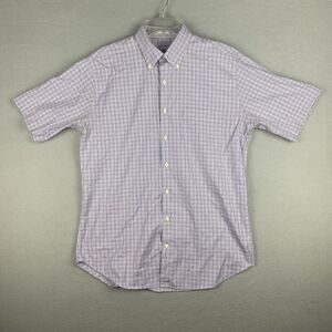 Peter Millar Button Up Shirt Mens Size L White Blue Plaid Short Sleeve Casual